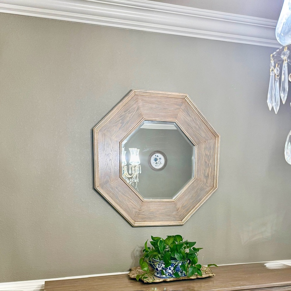 Rustic Octagonal Wall Mirror with Natural Wood Finish